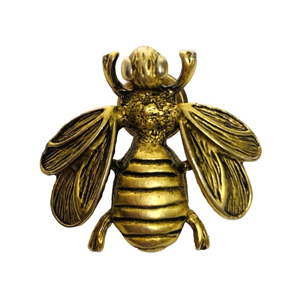 Gold tone Bee Pin Insect Brooch Textured Wings Nature Bug Jewelry Lapel Pin Back